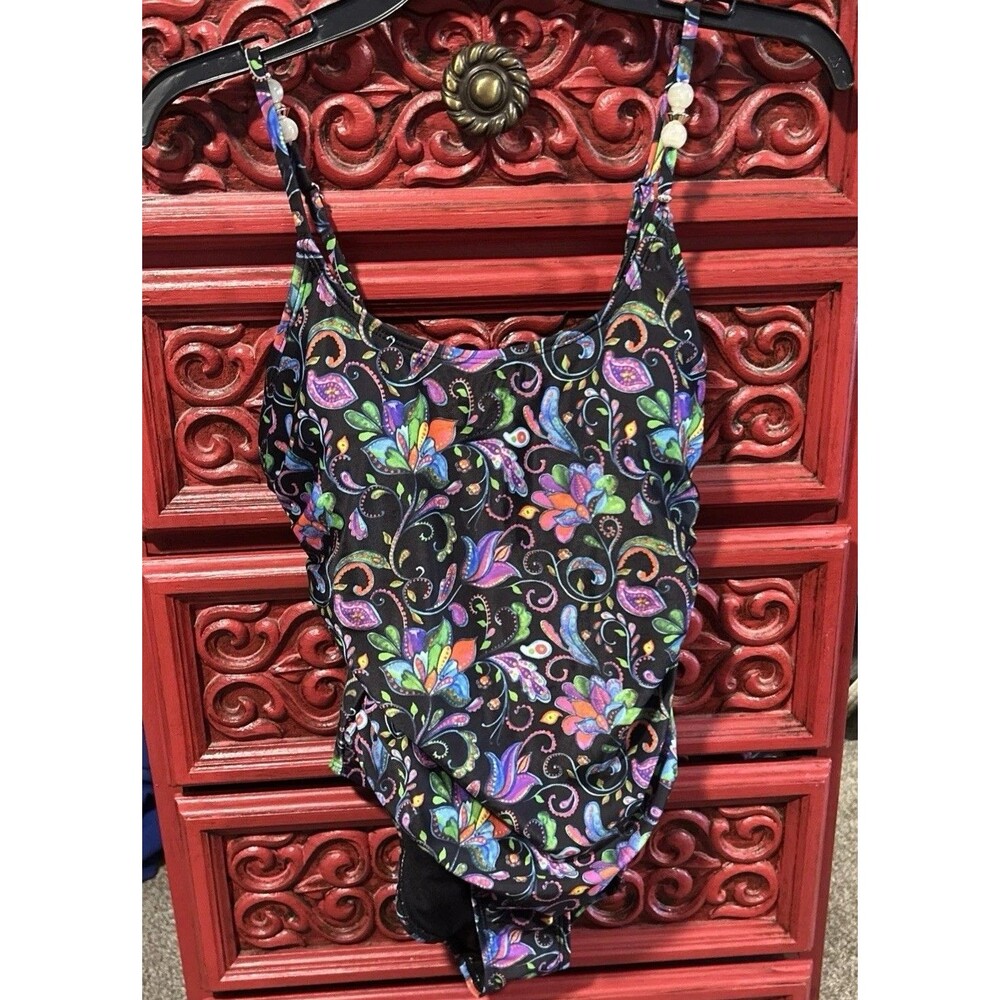 NWT Nicole Miller Studio One-Piece Swimsuit Floral Paisley Multicolor M C14